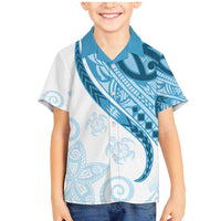 Blue Polynesian Tribal Turtle Floral Pattern Family Matching Mermaid Dress and Hawaiian Shirt LT05 Son's Shirt Blue - Polynesian Pride