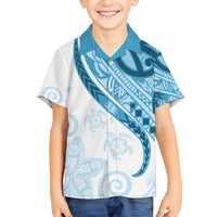 Blue Polynesian Tribal Turtle Floral Pattern Family Matching Short Sleeve Bodycon Dress and Hawaiian Shirt LT05 Son's Shirt Blue - Polynesian Pride