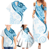 Blue Polynesian Tribal Turtle Floral Pattern Family Matching Summer Maxi Dress and Hawaiian Shirt LT05 - Polynesian Pride
