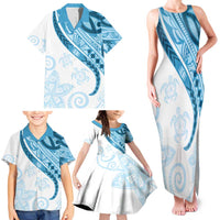 Blue Polynesian Tribal Turtle Floral Pattern Family Matching Tank Maxi Dress and Hawaiian Shirt LT05 - Polynesian Pride