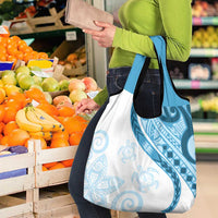 Blue Polynesian Tribal Turtle Floral Pattern Grocery Bag