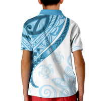 Blue Polynesian Tribal Turtle Floral Pattern Kid Polo Shirt LT05 - Polynesian Pride