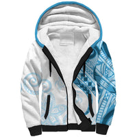 Blue Polynesian Tribal Turtle Floral Pattern Sherpa Hoodie