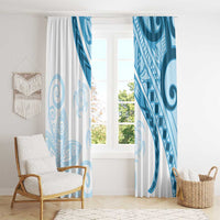 Blue Polynesian Tribal Turtle Floral Pattern Window Curtain