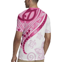 Rose Pink Polynesian Tribal Turtle Floral Pattern Rugby Jersey