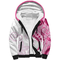 Rose Pink Polynesian Tribal Turtle Floral Pattern Sherpa Hoodie