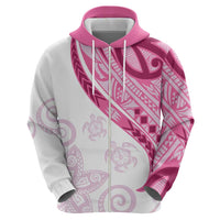 Rose Pink Polynesian Tribal Turtle Floral Pattern Zip Hoodie