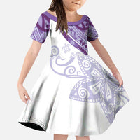 Purple Polynesian Tribal Turtle Floral Pattern Family Matching Off Shoulder Maxi Dress and Hawaiian Shirt LT05 Daughter's Dress Purple - Polynesian Pride