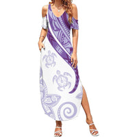 Purple Polynesian Tribal Turtle Floral Pattern Family Matching Summer Maxi Dress and Hawaiian Shirt LT05 Mom's Dress Purple - Polynesian Pride