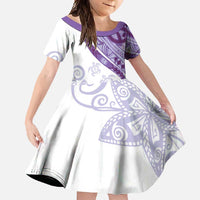 Purple Polynesian Tribal Turtle Floral Pattern Family Matching Tank Maxi Dress and Hawaiian Shirt LT05 Daughter's Dress Purple - Polynesian Pride