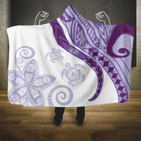 Purple Polynesian Tribal Turtle Floral Pattern Hooded Blanket