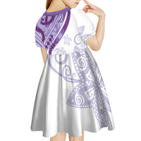Purple Polynesian Tribal Turtle Floral Pattern Kid Short Sleeve Dress LT05 - Polynesian Pride