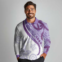 Purple Polynesian Tribal Turtle Floral Pattern Long Sleeve Polo Shirt LT05 - Polynesian Pride
