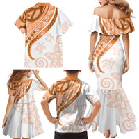 Orange Polynesian Tribal Turtle Floral Pattern Family Matching Mermaid Dress and Hawaiian Shirt LT05 - Polynesian Pride
