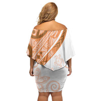 Orange Polynesian Tribal Turtle Floral Pattern Family Matching Off Shoulder Short Dress and Hawaiian Shirt LT05 - Polynesian Pride