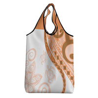 Orange Polynesian Tribal Turtle Floral Pattern Grocery Bag