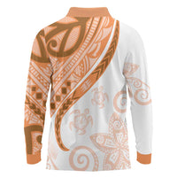 Orange Polynesian Tribal Turtle Floral Pattern Long Sleeve Polo Shirt LT05 - Polynesian Pride