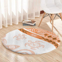 Orange Polynesian Tribal Turtle Floral Pattern Round Carpet
