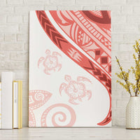 Coral Red Polynesian Tribal Turtle Floral Pattern Canvas Wall Art