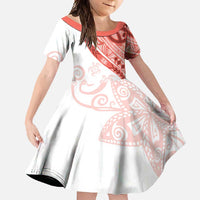 Coral Red Polynesian Tribal Turtle Floral Pattern Family Matching Mermaid Dress and Hawaiian Shirt LT05 Daughter's Dress Red - Polynesian Pride