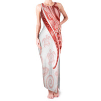 Coral Red Polynesian Tribal Turtle Floral Pattern Family Matching Tank Maxi Dress and Hawaiian Shirt LT05 Mom's Dress Red - Polynesian Pride