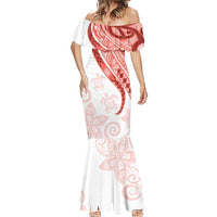 Coral Red Polynesian Tribal Turtle Floral Pattern Mermaid Dress LT05 - Polynesian Pride
