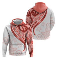 Coral Red Polynesian Tribal Turtle Floral Pattern Zip Hoodie