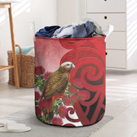 New Zealand Parrot Kaka Laundry Basket Maori Koru With Pohutukawa Flowers LT05 Red - Polynesian Pride