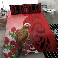 New Zealand Parrot Kaka Bedding Set Maori Koru With Pohutukawa Flowers - Polynesian Pride