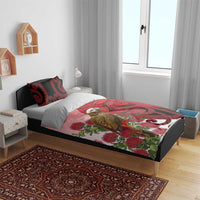 New Zealand Parrot Kaka Bedding Set Maori Koru With Pohutukawa Flowers - Polynesian Pride