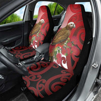 New Zealand Parrot Kaka Car Seat Cover Maori Koru With Pohutukawa Flowers - Polynesian Pride