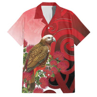 New Zealand Parrot Kaka Family Matching Puletasi and Hawaiian Shirt Maori Koru With Pohutukawa Flowers LT05 Dad's Shirt - Short Sleeve Red - Polynesian Pride