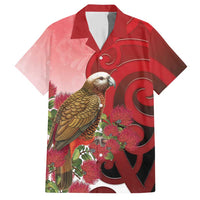 New Zealand Parrot Kaka Hawaiian Shirt Maori Koru With Pohutukawa Flowers - Polynesian Pride