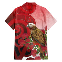 New Zealand Parrot Kaka Hawaiian Shirt Maori Koru With Pohutukawa Flowers - Polynesian Pride