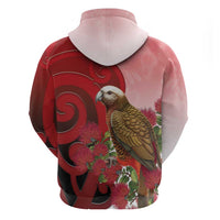 New Zealand Parrot Kaka Hoodie Maori Koru With Pohutukawa Flowers LT05 - Polynesian Pride