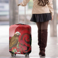 New Zealand Parrot Kaka Luggage Cover Maori Koru With Pohutukawa Flowers LT05 - Polynesian Pride