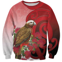New Zealand Parrot Kaka Sweatshirt Maori Koru With Pohutukawa Flowers LT05 Unisex Red - Polynesian Pride