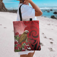 New Zealand Parrot Kaka Tote Bag Maori Koru With Pohutukawa Flowers - Polynesian Pride