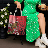 New Zealand Parrot Kaka Tote Bag Maori Koru With Pohutukawa Flowers - Polynesian Pride