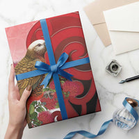 New Zealand Parrot Kaka Wrapping Paper Maori Koru With Pohutukawa Flowers LT05 - Polynesian Pride
