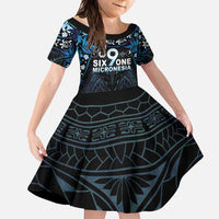 Micronesia FSM 691 Family Matching Short Sleeve Bodycon Dress and Hawaiian Shirt Respect Culture LT05 Daughter's Dress Blue - Polynesian Pride
