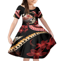 Personalised French Polynesia Victory Day Family Matching Off Shoulder Maxi Dress and Hawaiian Shirt Polynesian Pattern Plumeria LT05 Daughter's Dress Black - Polynesian Pride