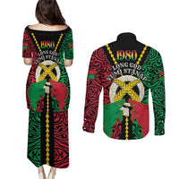 Vanuatu 45th Independence Day Couples Matching Puletasi and Long Sleeve Button Shirt Long God Yumi Stanap Wild Boar LT05