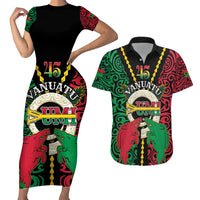 Vanuatu 45th Independence Day Couples Matching Short Sleeve Bodycon Dress and Hawaiian Shirt Long God Yumi Stanap Wild Boar LT05