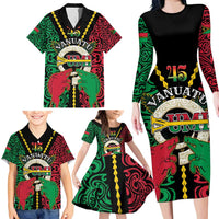 Vanuatu 45th Independence Day Family Matching Long Sleeve Bodycon Dress and Hawaiian Shirt Long God Yumi Stanap Wild Boar LT05