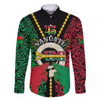 Vanuatu 45th Independence Day Family Matching Mermaid Dress and Hawaiian Shirt Long God Yumi Stanap Wild Boar LT05 Dad's Shirt - Long Sleeve Black - Polynesian Pride