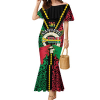 Vanuatu 45th Independence Day Family Matching Mermaid Dress and Hawaiian Shirt Long God Yumi Stanap Wild Boar LT05 Mom's Dress Black - Polynesian Pride