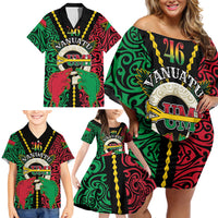 Vanuatu 45th Independence Day Family Matching Off Shoulder Short Dress and Hawaiian Shirt Long God Yumi Stanap Wild Boar LT05