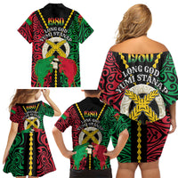 Vanuatu 45th Independence Day Family Matching Off Shoulder Short Dress and Hawaiian Shirt Long God Yumi Stanap Wild Boar LT05