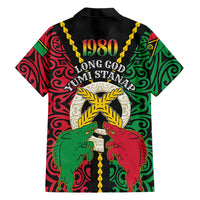 Vanuatu 45th Independence Day Family Matching Off Shoulder Short Dress and Hawaiian Shirt Long God Yumi Stanap Wild Boar LT05